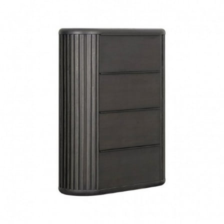 Sheim Tall Dresser Chest, Modern Fluted Reeded Black Solid Acacia Wood