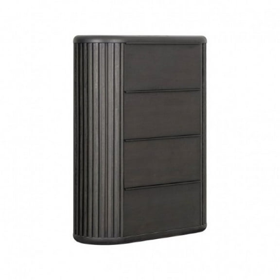 Sheim Tall Dresser Chest, Modern Fluted Reeded Black Solid Acacia Wood