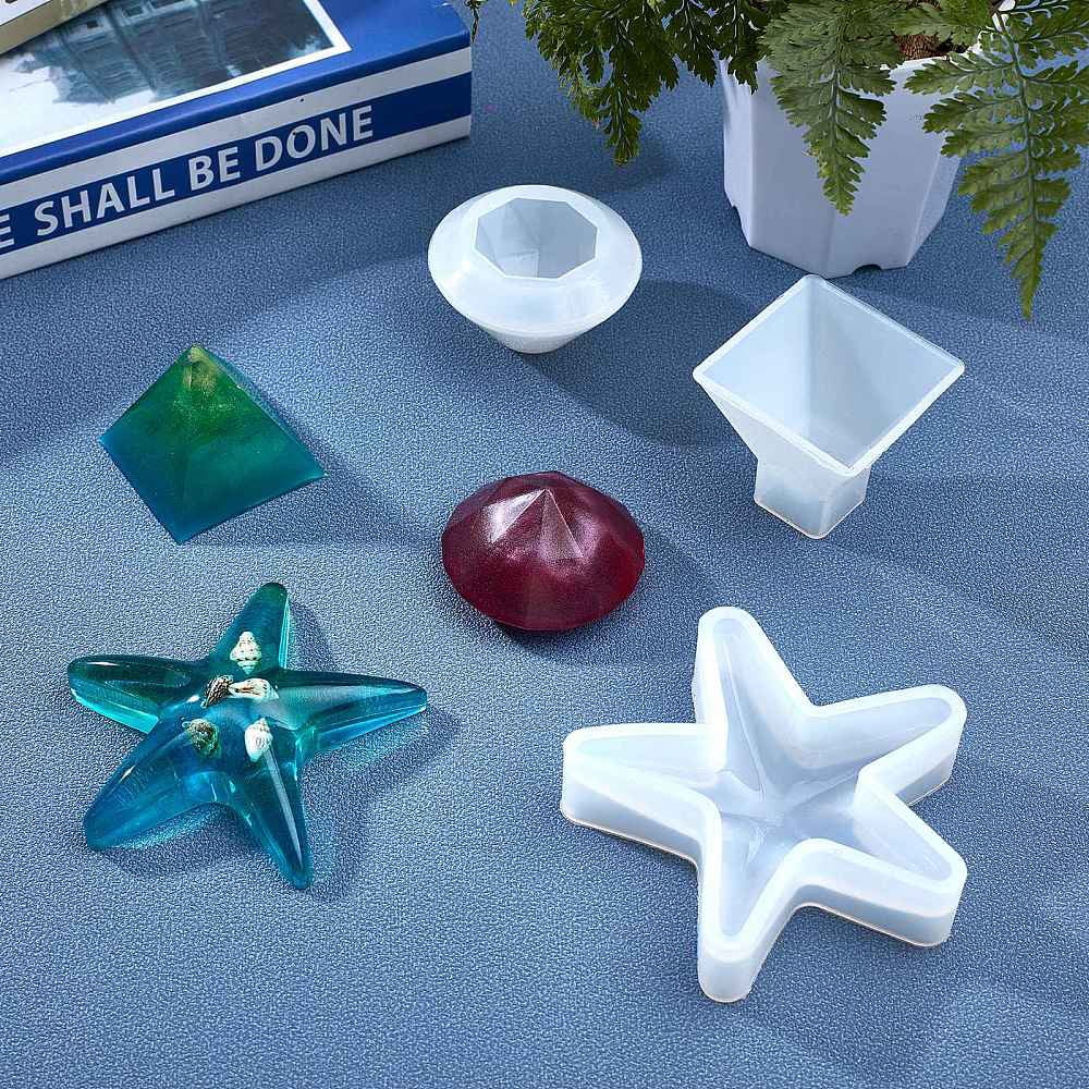 DIY Silicone Molds Resin Casting Molds with Aluminum Wire Birch Wooden Craft Ice Cream Sticks and Nail Art Sequins/Paillette White 7pcs/set