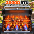 thumbnail image 4 of Syngar 3 Burner Bbq Gas Grill with Folding Side Tables, Propane Grill with 30,000 Btu, Stainless Steel, Porcelain Grates & Thermometer, Black, 4 of 7