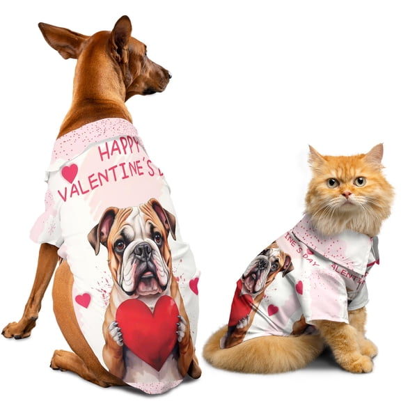 Happy Valentine's Day Bulldog Brings Love Heart Hawaiian Summer Shirt for Small Medium Large Dog Cat Dog Lover Gifts Idea - 02028