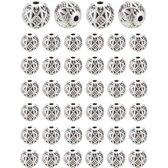 100Pcs Alloy Beads Tibetan Bead Spacers 6mm Hollow Beads Rondelle Beads Jewelry Round Beads for Chain Bracelet Necklace DIY Jewelry Making Crafts Silver