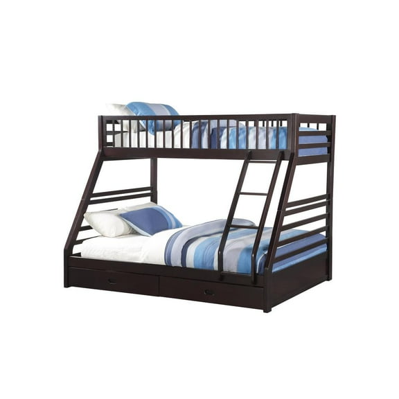 Wooden TwinXL/Queen Bunk Bed with Drawers Espresso Brown - Saltoro Sherpi