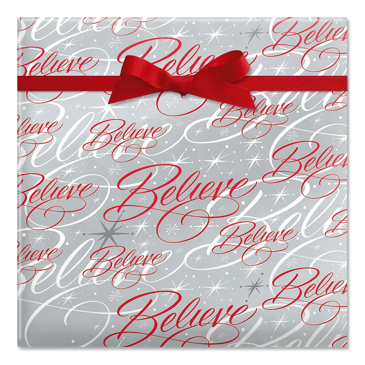 Believe Silver Jumbo Christmas Rolled Gift Wrap - 1 Giant Roll, 23