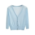 thumbnail image 1 of Pompotops Veste Mince en Tricot pour Femme en Soie Glacée à Manches Longues, Châle avec Chemise de Protection Solaire Couleur Bonbon, Hauts/chemise à Manches Longues à Col en V, Liquidation, 1 of 5