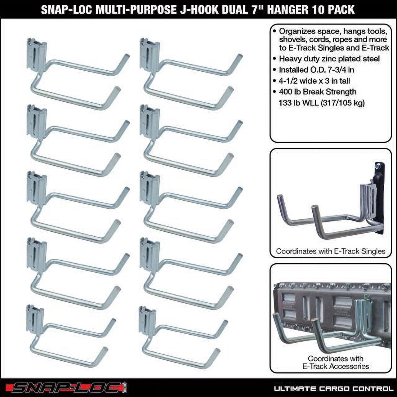 SNAP-LOC Multi-Purpose J-Hook Dual 8" Hanger 10-Pack, Logistic Tie-Down for Pickups, Trucks, Trailers