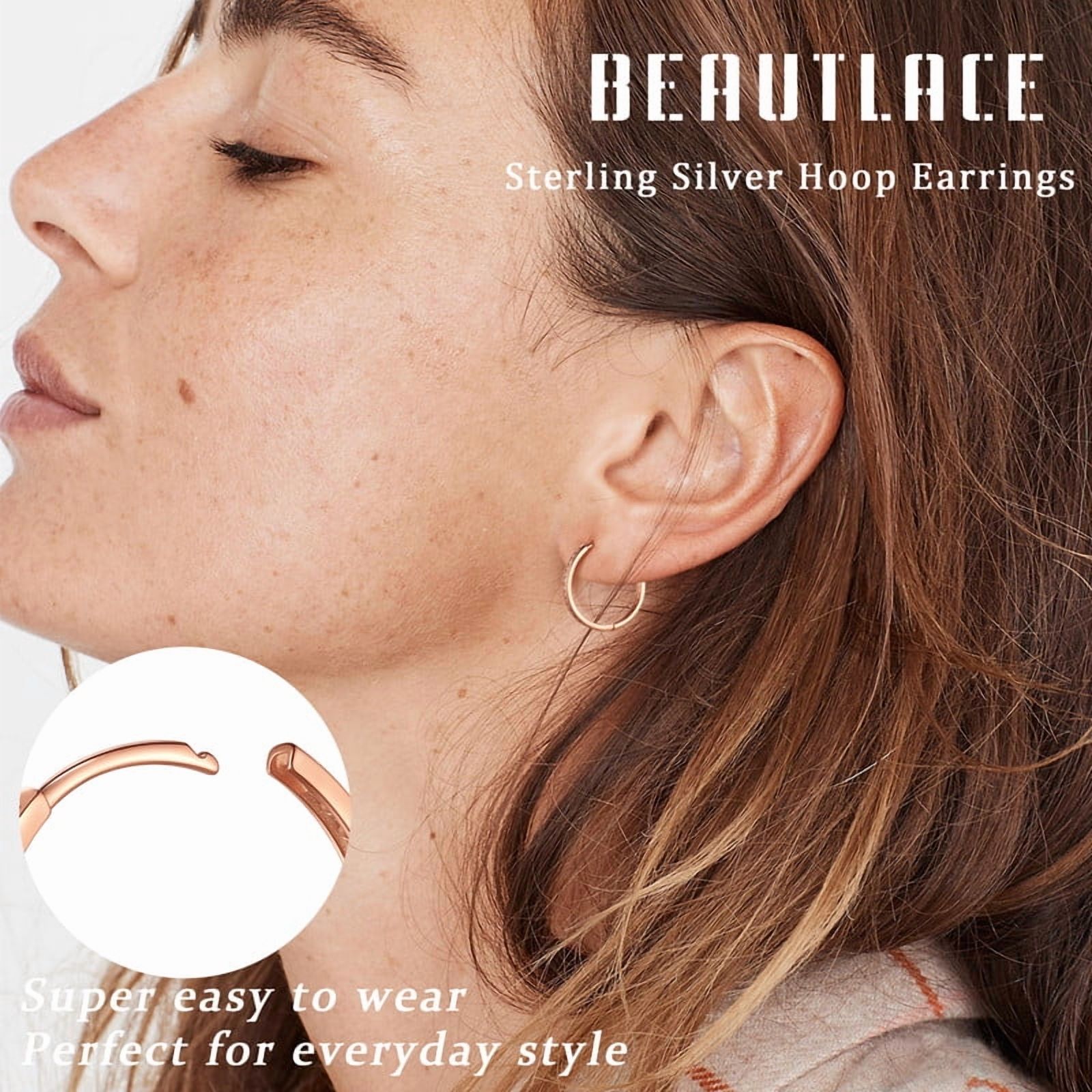 Beautlace 14k Rose Gold over 925 Sterling Silver Hoop Earrings for Women, 5A Cubic Zirconia 24mm Earrings Hoops Earrings Christmas Birthday Jewelry Gift for Her