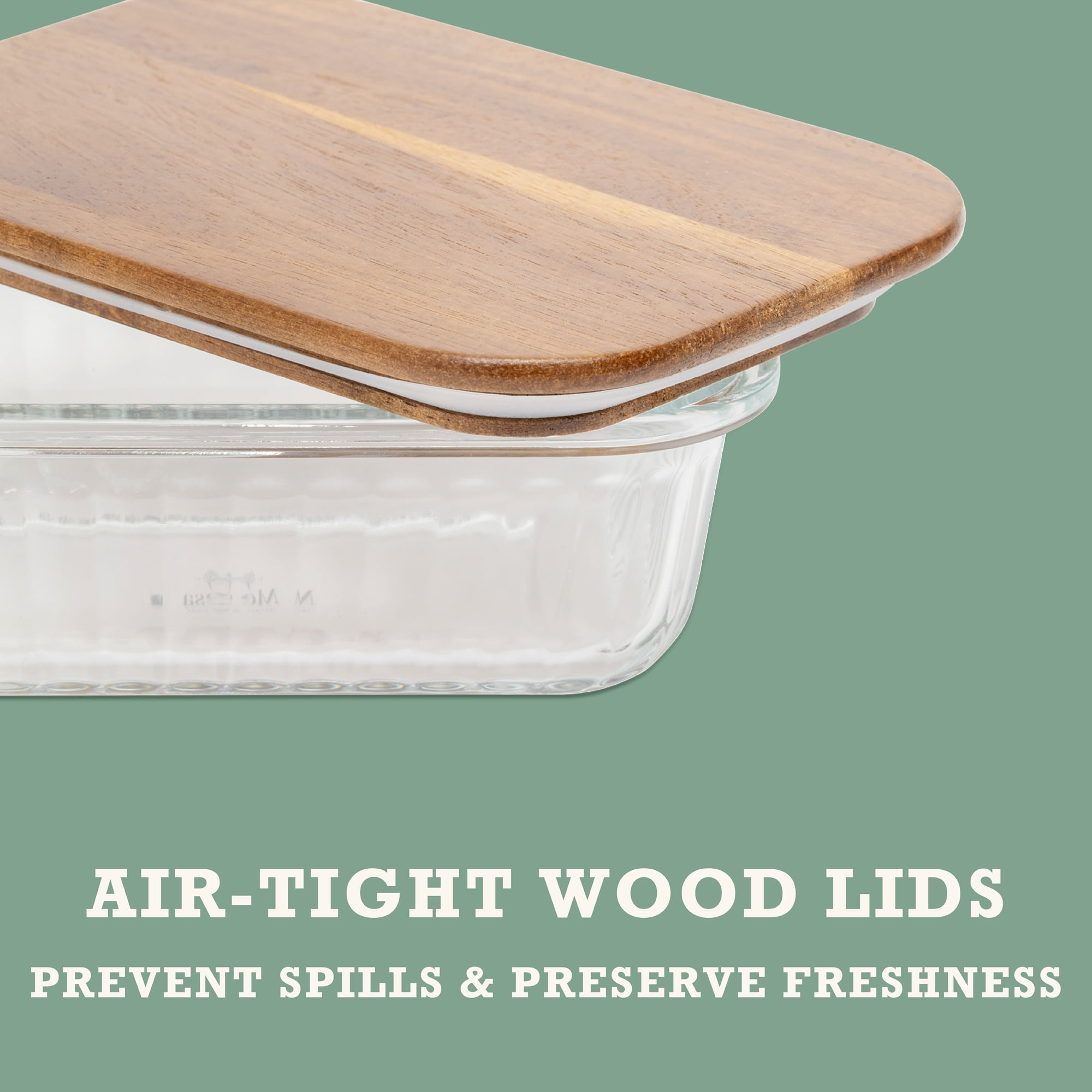Mesa Living Ribbed Glass Food Storage Set with Wood Lids, 4pc Set