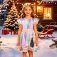 thumbnail image 3 of Grblisyd Girls Christmas Dresses School Outfits Kids A-Line Midi Casual Sundress Cute Cartoon Printed Flutter Sleeve Dress For Party, 3 of 5