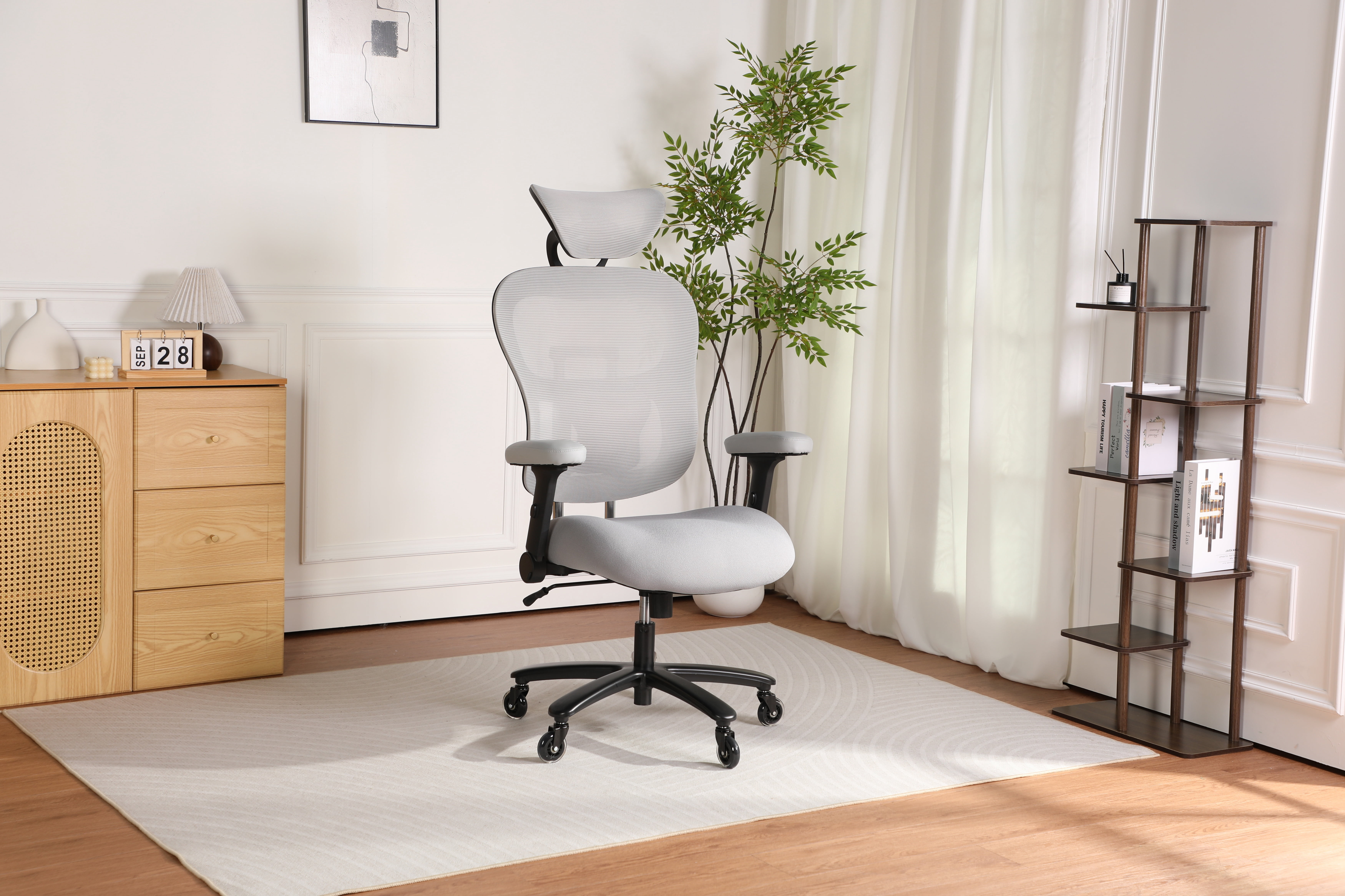 500LBS Big and Tall Office Chair Mesh Breathable, Gaming Chair with Adjustable Backrest Height & Headrest Angle & Adaptive Lumbar Lupport, Executive Computer Desk Chair with 2D Flip-Up Arms, Grey