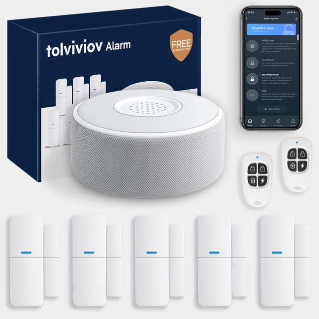 tolviviov WiFi Smart Door/Window Alarm System 8-Piece Kit – App Alerts, Compatible with Alexa, No Monthly Fee, Expandable DIY Wireless Home Sec