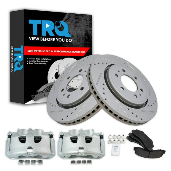 TRQ Front Brake Pad & Rotor Kit Slotted X Drilled Premium G-Coated Performance Semi-Metallic Fits 2012-2017 Ford F-150