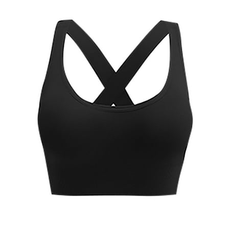 Mrat Womens Bralette Back-Smoothing Women Seamless Yoga Bra Padded Medium Support Crisscross Back Strappy Bras High Impact Yoga Exercise Athletic Bras S-273 Black XL