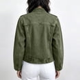 thumbnail image 4 of Yuaguia Women's Vintage Military-Style Denim Jacket, Double-Breasted Button Front Crop Coat with Stand Collar, Soft Stretchy Long Sleeve Jeans Outerwear for Fall Fashion & Daily Wear, Army Green XL, 4 of 5