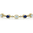 thumbnail image 3 of 18K Yellow Gold Plated Silver Sky Blue Aquamarine and Blue Created Sapphire and Lab Grown Diamond Bracelet for Women | 4.65 Cttw | Gemstone March Birthstone | Oval 7X5MM | Fully Adjustable 9 inch, 3 of 6