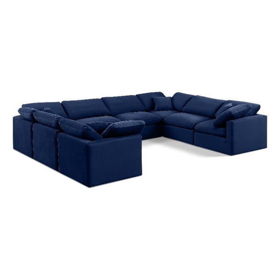 Meridian Furniture Indulge 258" Velvet U-Shaped Modular Sectional in Navy