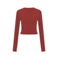 thumbnail image 3 of ATOYSOY Women's Fashion Solid Color Pullover Slim Basic Cropped Tops Outwear Long Sleeve Tees Fall Winter Casual Shirts Crew Neck Sweatshirts Red M, 3 of 4
