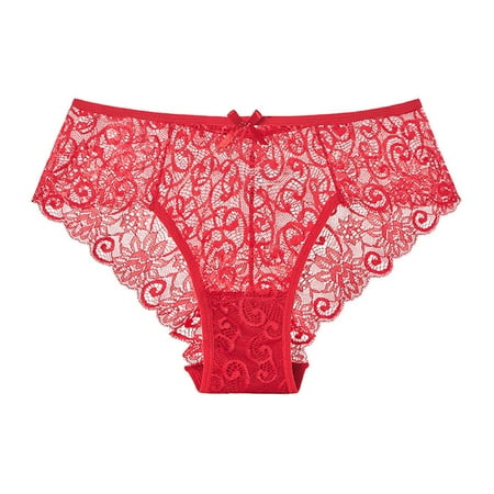 Scyoekwg Womens Underwear Thong Lace Bikini Underwear Solid Color Breathable Ladies Panties Fashion Low Waisted Hipster Panties (Red M)