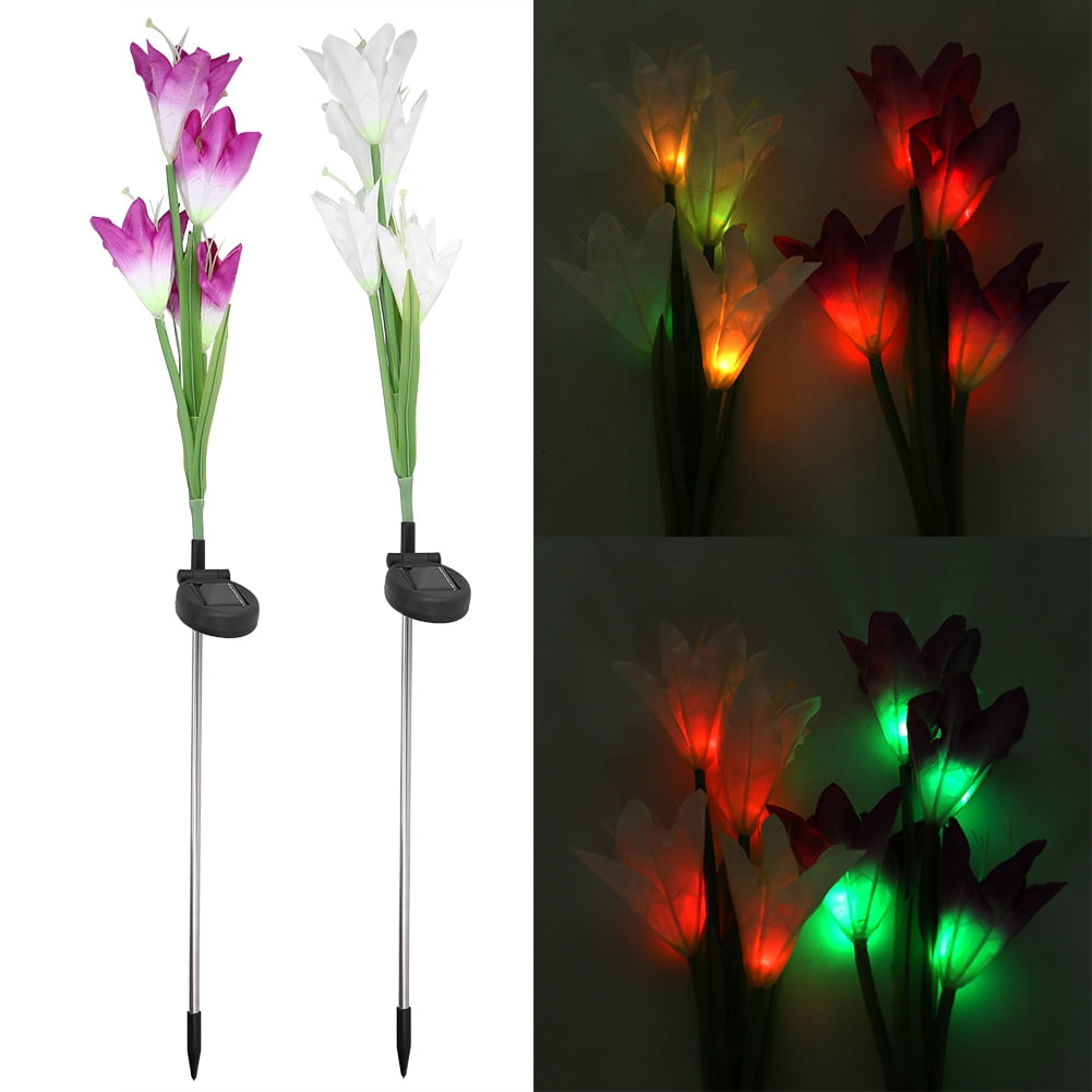 Ejoyous 2Pcs Solar Power LED 4 Heads Calla Flower Night Lamp Light for Home Garden Lawn Decoration, Lawn Decor Lamp, Solar Calla Flower Light Images Ejoyous 2Pcs Solar Power LED 4 Heads Calla Flower Night Lamp Light for Home Garden Lawn Decoration, Lawn Decor Lamp, Solar Calla Flower Light