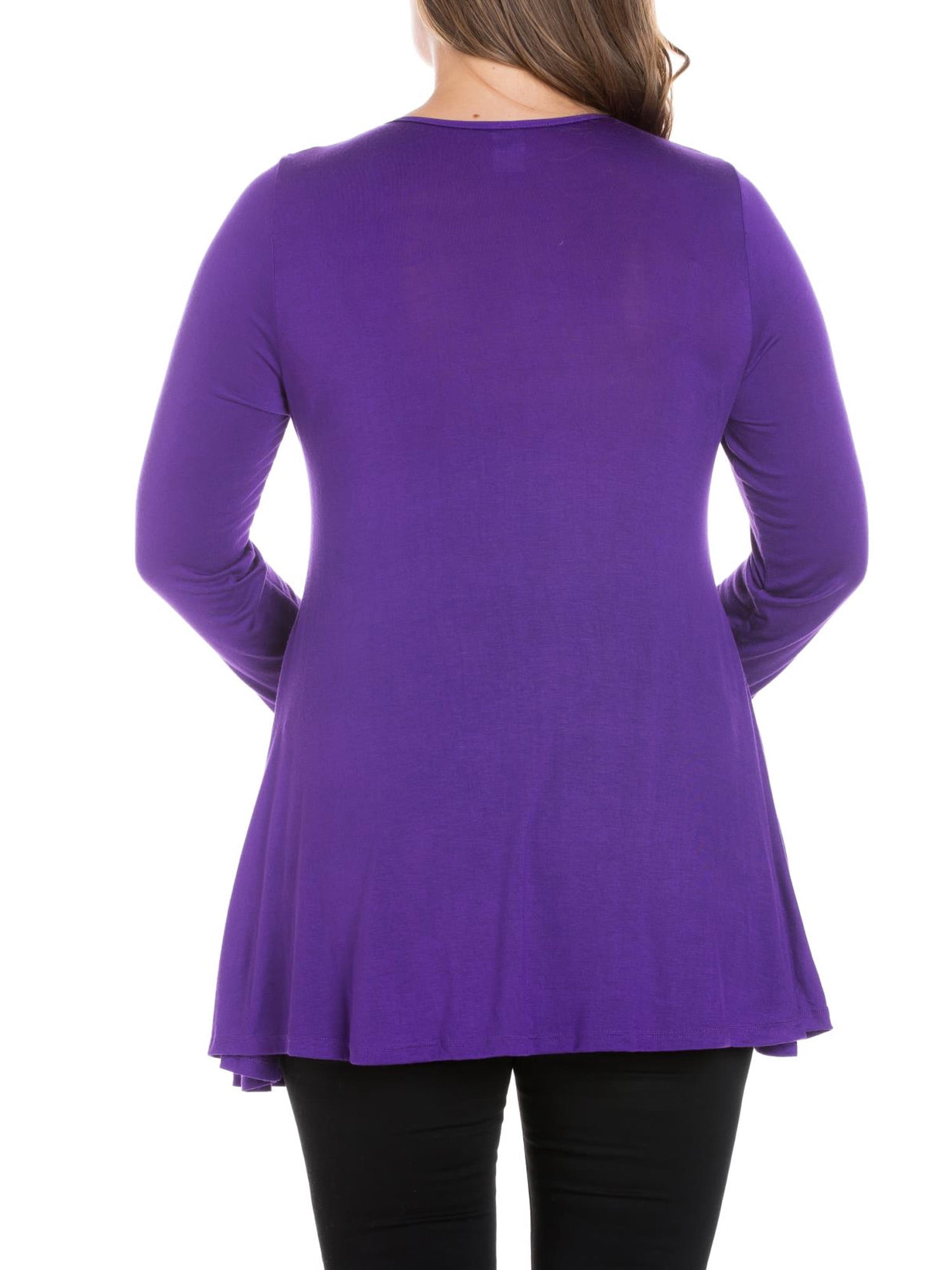 24seven Comfort Apparel Women's Plus Size Poised Long Sleeve Swing Tunic Top