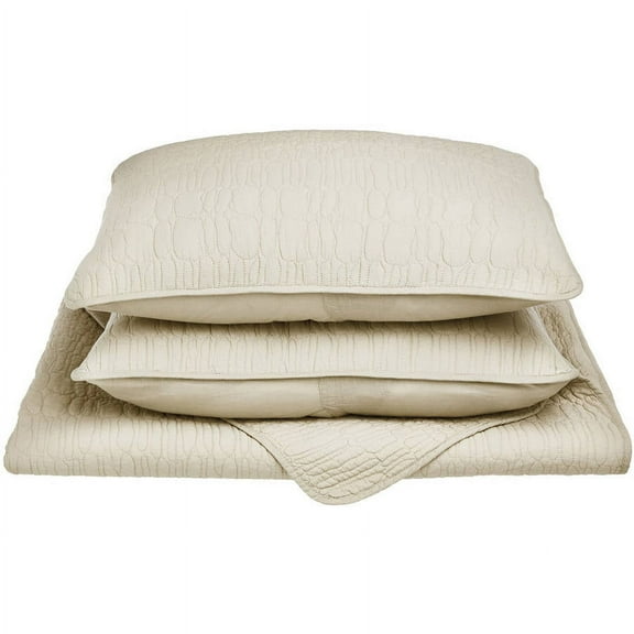 Superior Cobblestone Cotton Reversible Quilt Set, Full/ Queen, Ivory