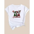 thumbnail image 2 of Camiseta para mujer 100 % algodón con estampado de árbol de Navidad: cuello redondo, manga corta, estilo informal, elasticidad media para primavera/verano/otoño con reno, top deportivo informal., 2 of 7