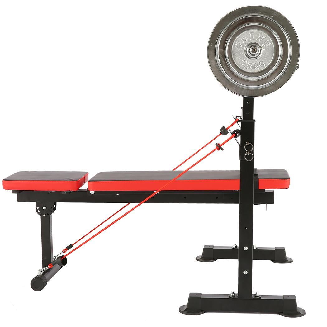 VIBESPARK Adjustable Weight Bench 600lbs 4-in-1 Foldable Workout Bench Set with Barbell Rack & Pull Rope, Multi-Function Strength Training Bench Press Exercise Equipment for Home Gym