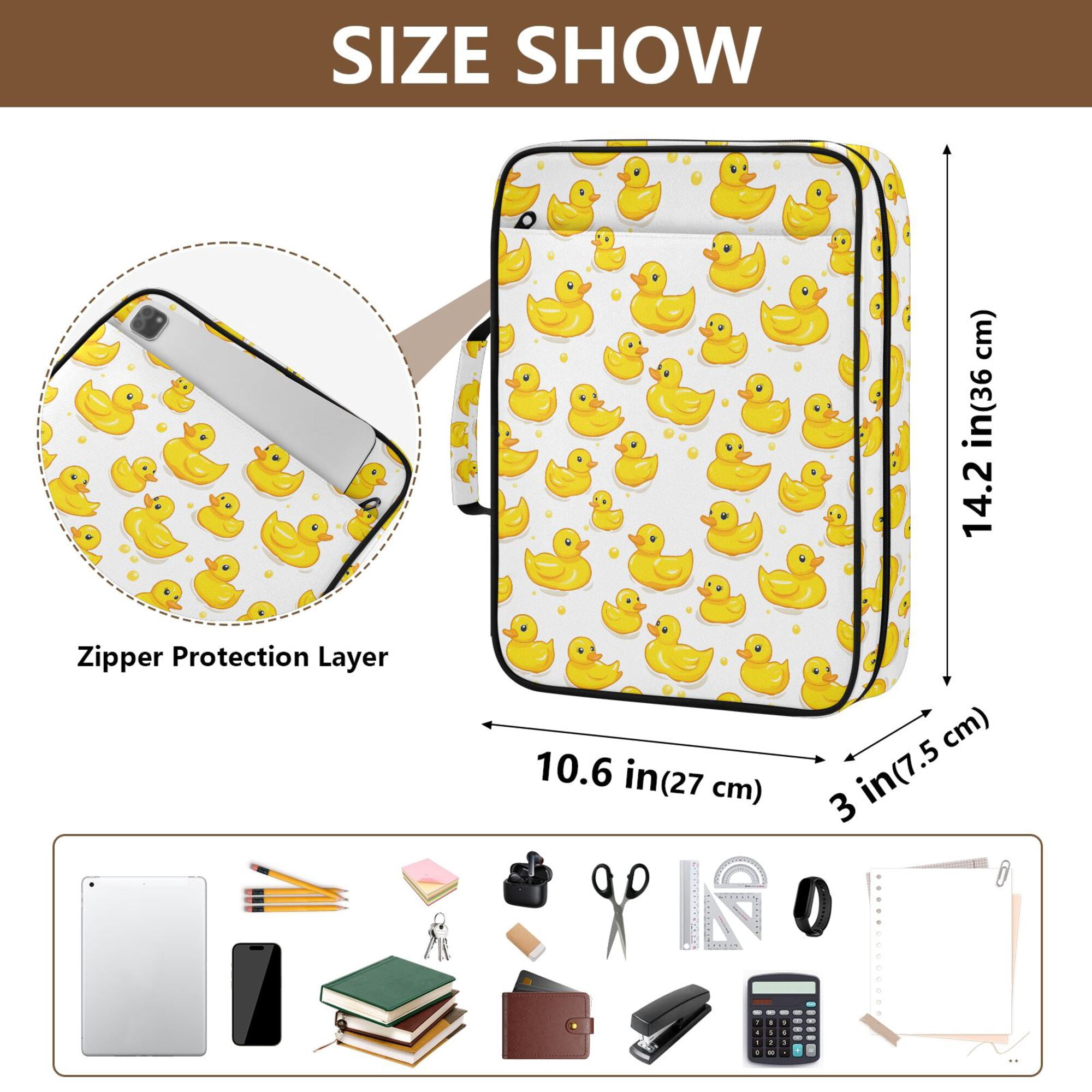 FORMRS Accordion File Folder A4 Size 7-Pocket Expanding Document Organizer Bag with 3 Ring Binder, Yellow Rubber Ducks