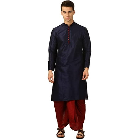 

Royal Kurta Mens Silk Blend Loop Button Kurta And Dhoti Set (42 Navy)