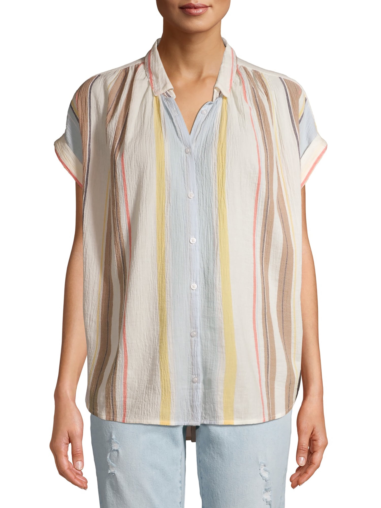 Time and Tru Women/'s Button Front Peplum Top in Apple Juice