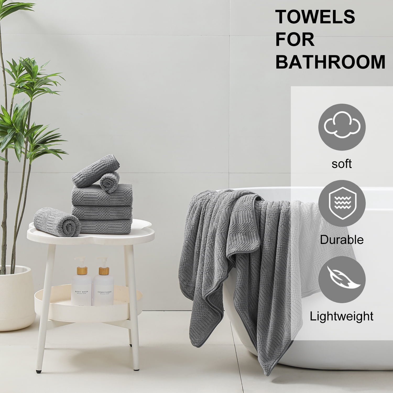 Beartech 8 Piece Microfiber Bath Towel Set,700GSM Quick Dry & Less Lint, 2 Oversized Bath Towels, 2 Towels & 4 Washcloths,Highly Absorbent,Ultra Soft Shower Towel For Bathroom Hotel-Dark Gray