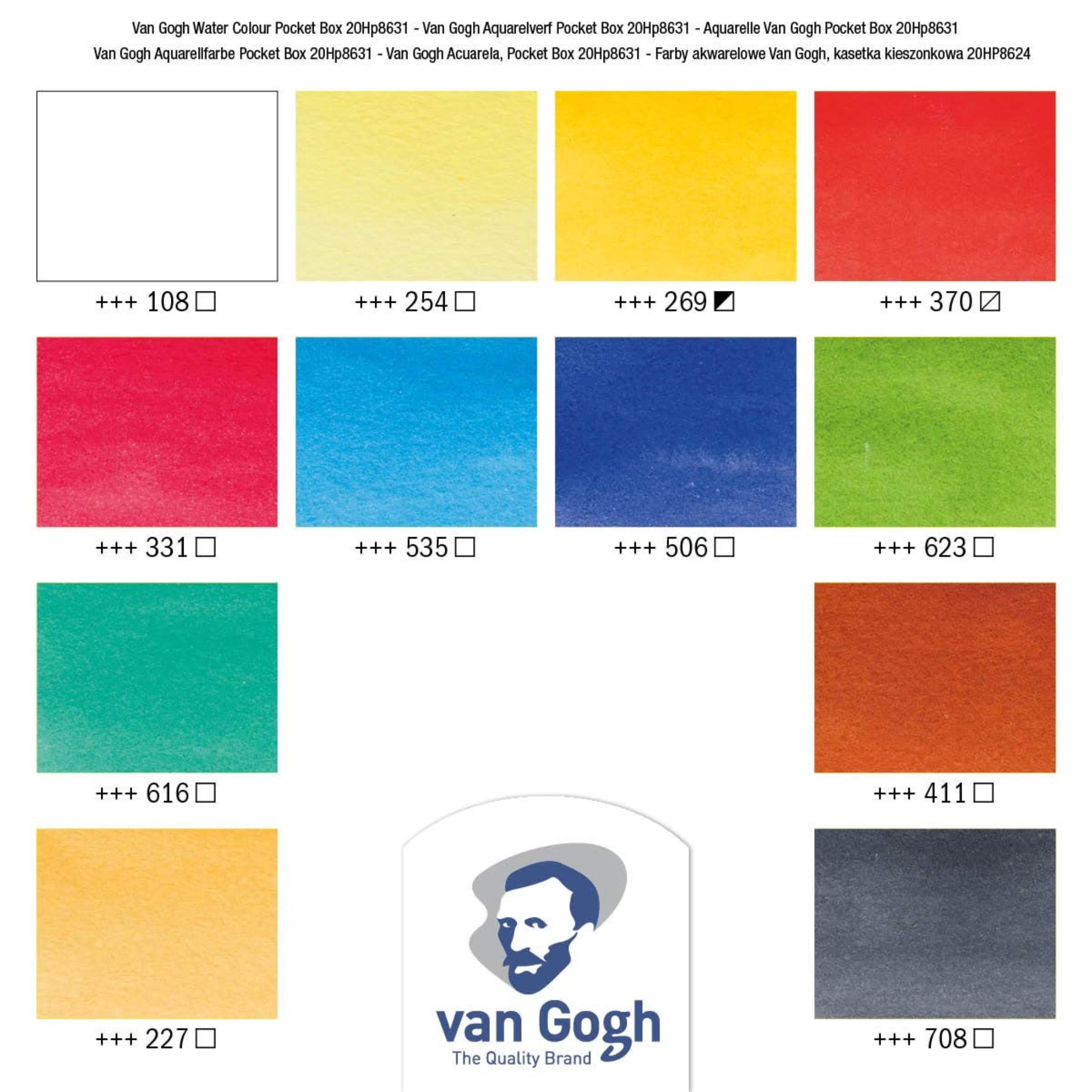 Van Gogh Watercolor Paint Set, Plastic Pocketbox, 12-Half Pan General Selection