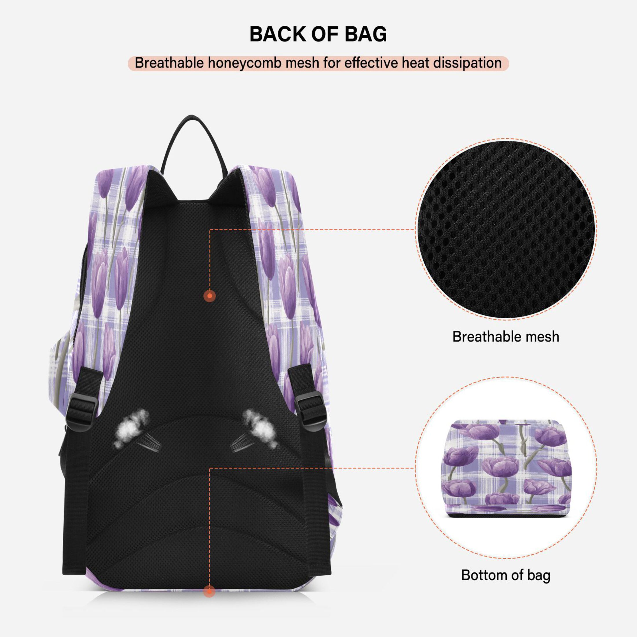 2 Racquet Holder Tennis Backpack Tennis Racket Covers Gym Bags Lovely Lavender Tulip Flowers