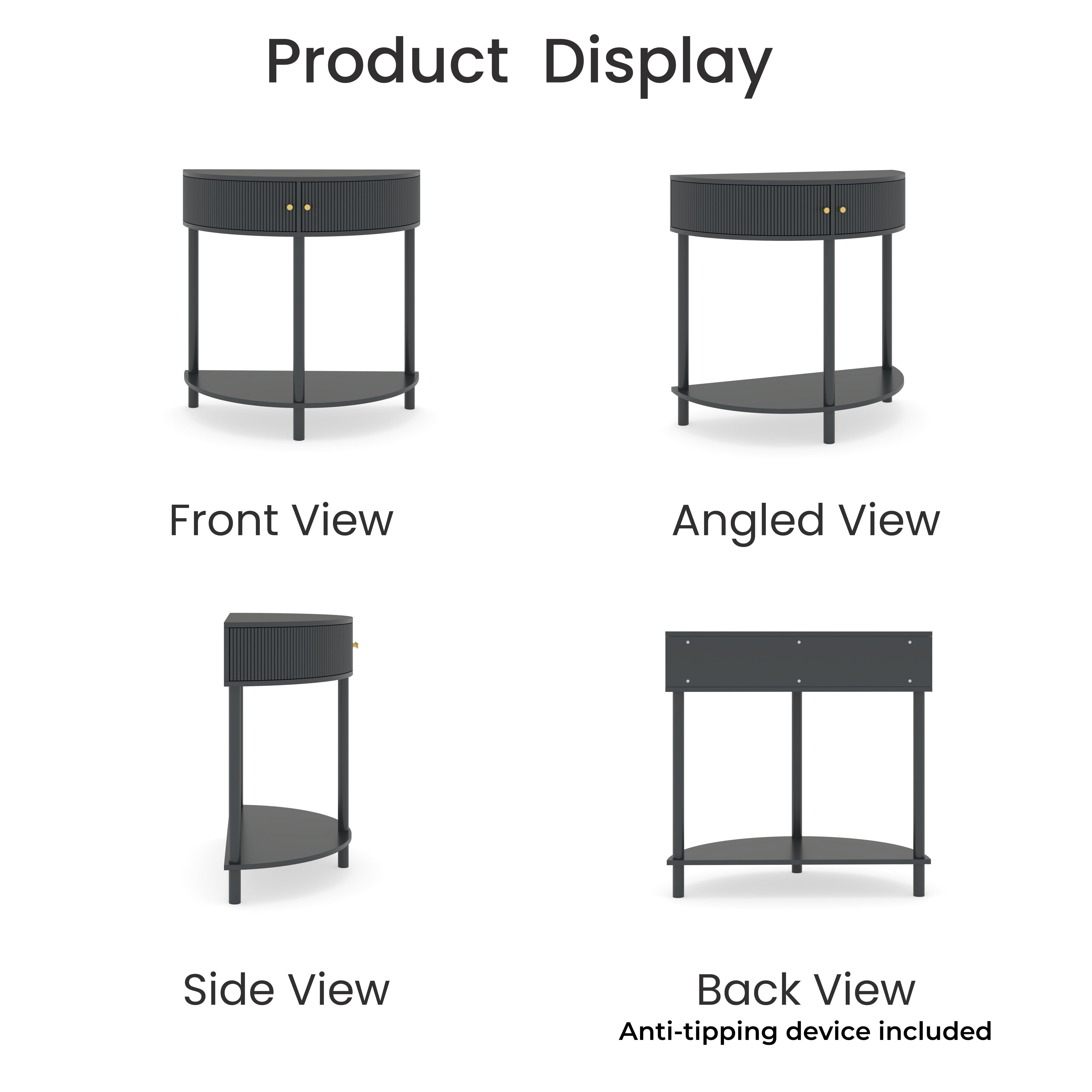 Aukfa Demi-Lune Console Table with Fluted Drawers, Half-Moon Entryway Accent Table Sofa Table, Black