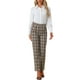 thumbnail image 2 of Pantalones largos rectos de cintura elástica con botones y cremallera de cuadros para mujer INSPIRE CHIC XL beige y negro, 2 of 6