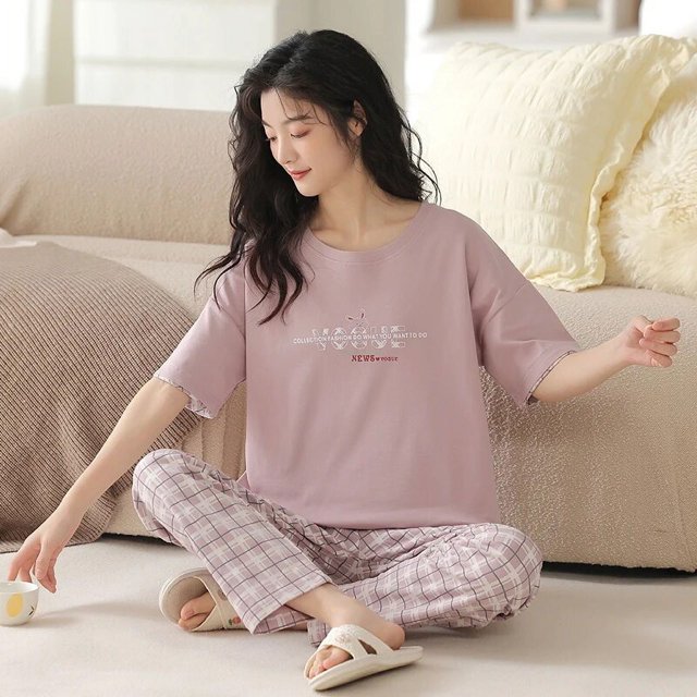 Pijama de algodón de dibujos animados para mujer, ropa de dormir de manga corta, pantalones largos, moda coreana, ropa de casa con estampado de conejo, verano, nuevo