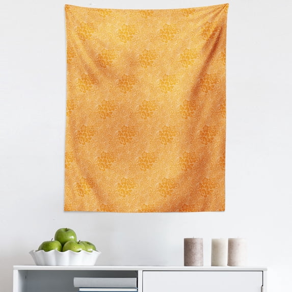 Orange Tapestry, Rococo Style Floral Pattern with Rich Old Swirls and Floral Elements Foliage, Fabric Wall Hanging Decor for Bedroom Living Room Dorm, 5 Sizes, Orange and Beige, by Ambesonne