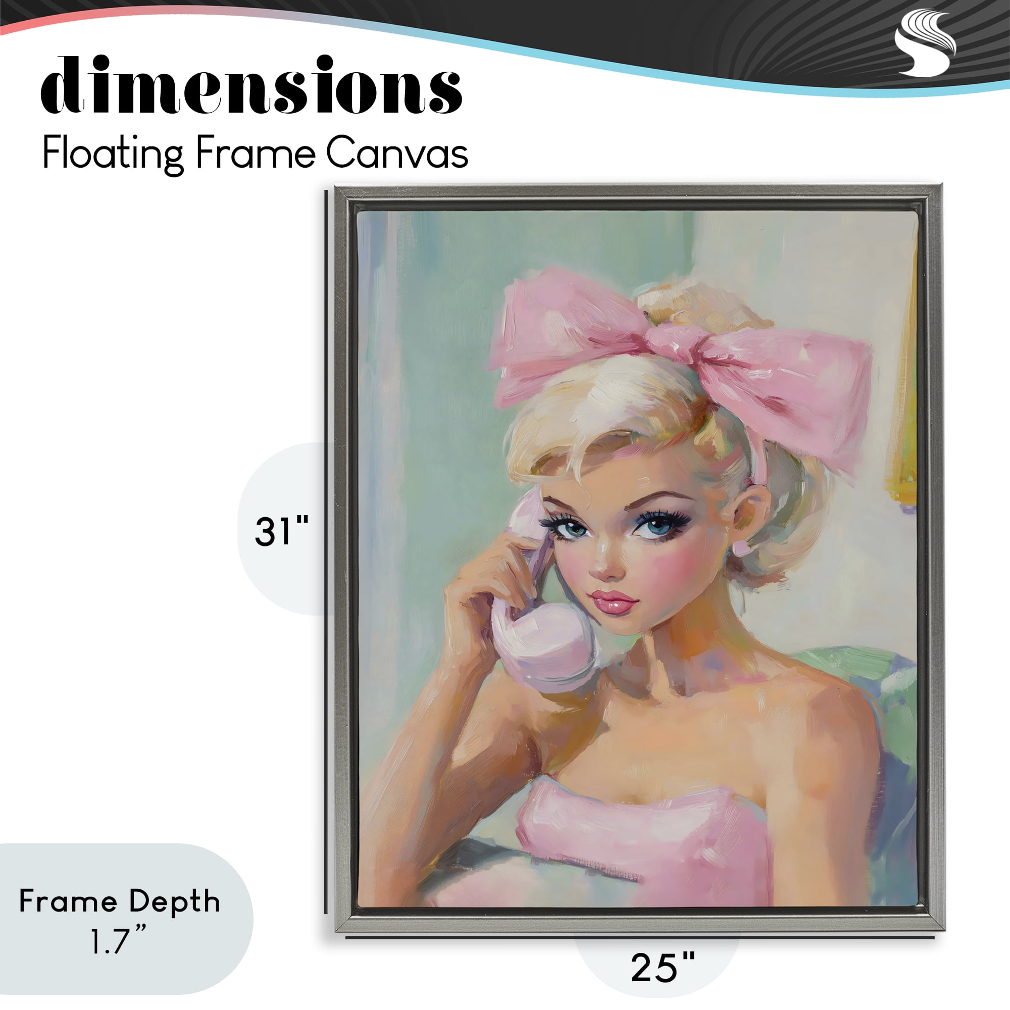 Stupell Industries Blonde Girl with Pink Bow Gray Framed Floater Canvas Wall Art, design by The Prints Vibe