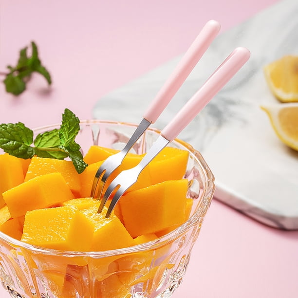 Tenedor de fruta de acero inoxidable,tenedor occidental para postre y ensalada con dos dientes para pasteles,ensaladas y refrigerios