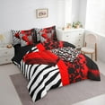 thumbnail image 3 of Manfei Leopard Print Hearts Bedding Comforter Set 7-Piece,Zebra Geometric Stripes King Bedding Sets,Red Black White Bed Sheets For Boys Kids,Breathable Home Decor,Reversible, 3 of 8