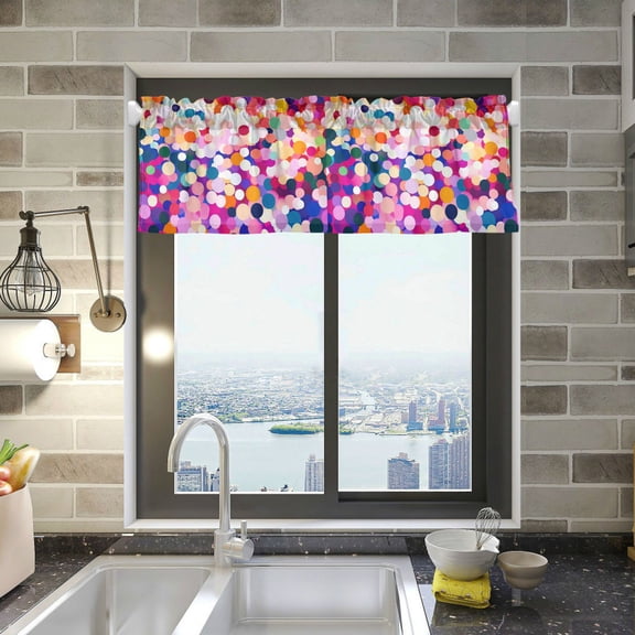 Yayeee Kitchen Valance Rod Pocket 54" x 18" Living Room Window Curtain, Purple Colorful Circles