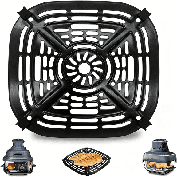 Oudizz Air Fryer Grill Pan for Ninja Crispi Air Fryer FN101GY, Replacement Crisper Plate Grill Plate Tray Accessories with 8 Rubber Bumpers, Stainless Steel, Dishwasher Safe