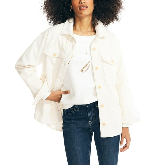 Nautica Jeans Co. Womens Oversized Corduroy Shacket Almond XS