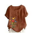 thumbnail image 2 of iHengLiXing Plus Size Womens Tops Dressy Casual Women Fashion Casual Linen Top Printed Short Sleeve Button T-shirt Blouse Top Brown XXXXXL, 2 of 4