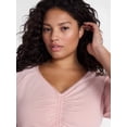 thumbnail image 4 of Terra & Sky Women's Plus Ruched Front Tie Hem Top with Long Sleeves, Sizes 0X-5X, 4 of 5