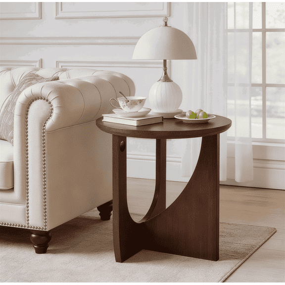 Resenkose 100% Solid Wood Vintage Side Cabinet, Natural Accent End Table for Living Room and Sunroom, Walnut