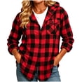 thumbnail image 3 of Horkkom Flannel Shirt Women Long Sleeve Button Down Hoodies Casual Loose Hood Jackets with Pocket L, 3 of 6