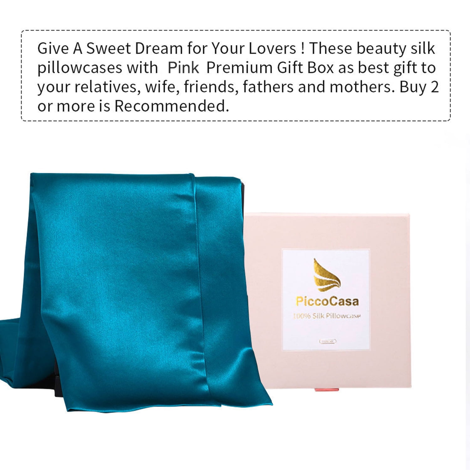 REGALWOVEN 25 Momme Silk Pillowcase with Zipper Closure, Peacock Blue 20"x26"
