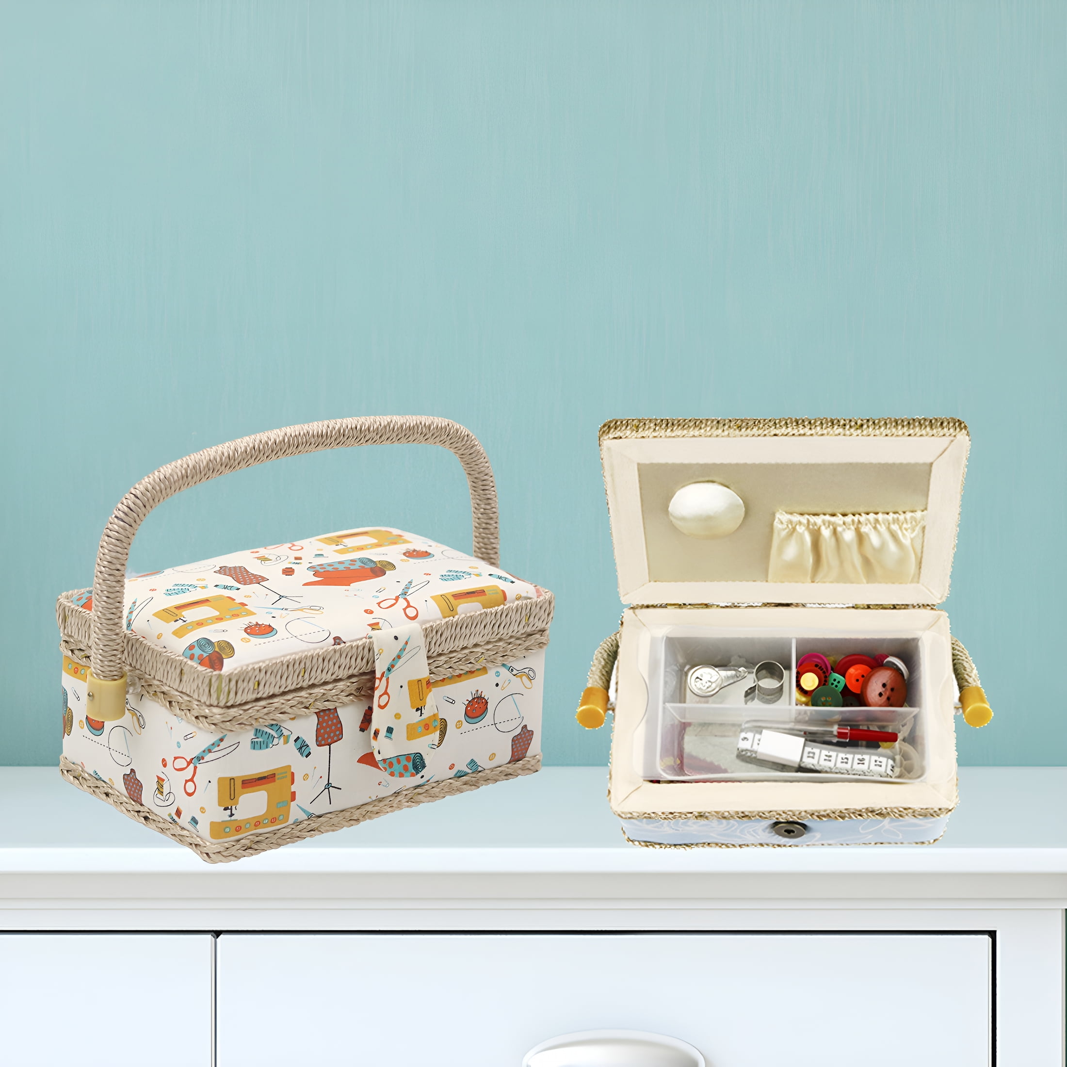 XIBUFE Sewing Basket,Thread Organizer,Portable Sewing Kit for Home Craft Supplies