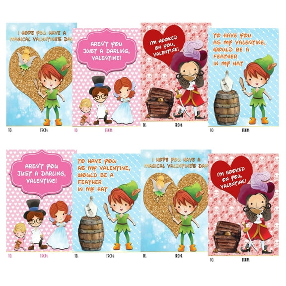 Silly Goose Gifts Peter Pan Themed Valentine Day Classroom Sharing Card Set (24 Included) School Exchange Kids Valentine's
